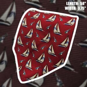 Lands' End Red Nautical Sailboat Novelty Silk Necktie Preppy Sailing 58"(16.99)